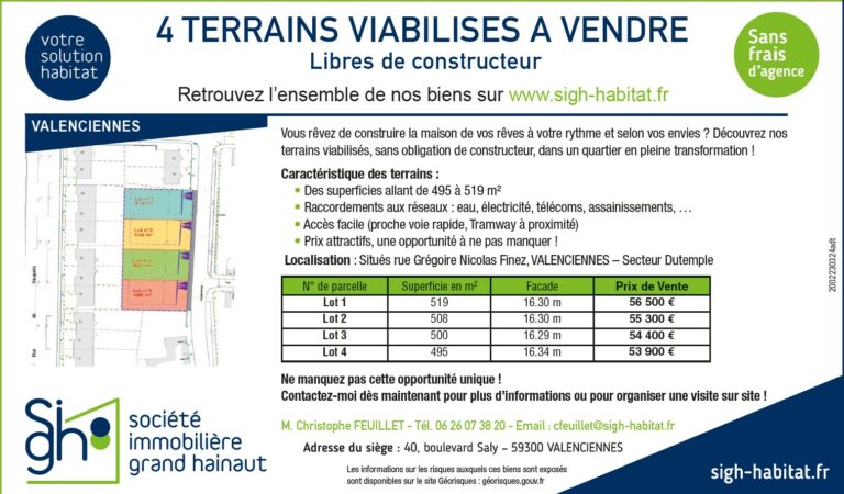 VALENCIENNES – TERRAINS VIABILISES A VENDRE